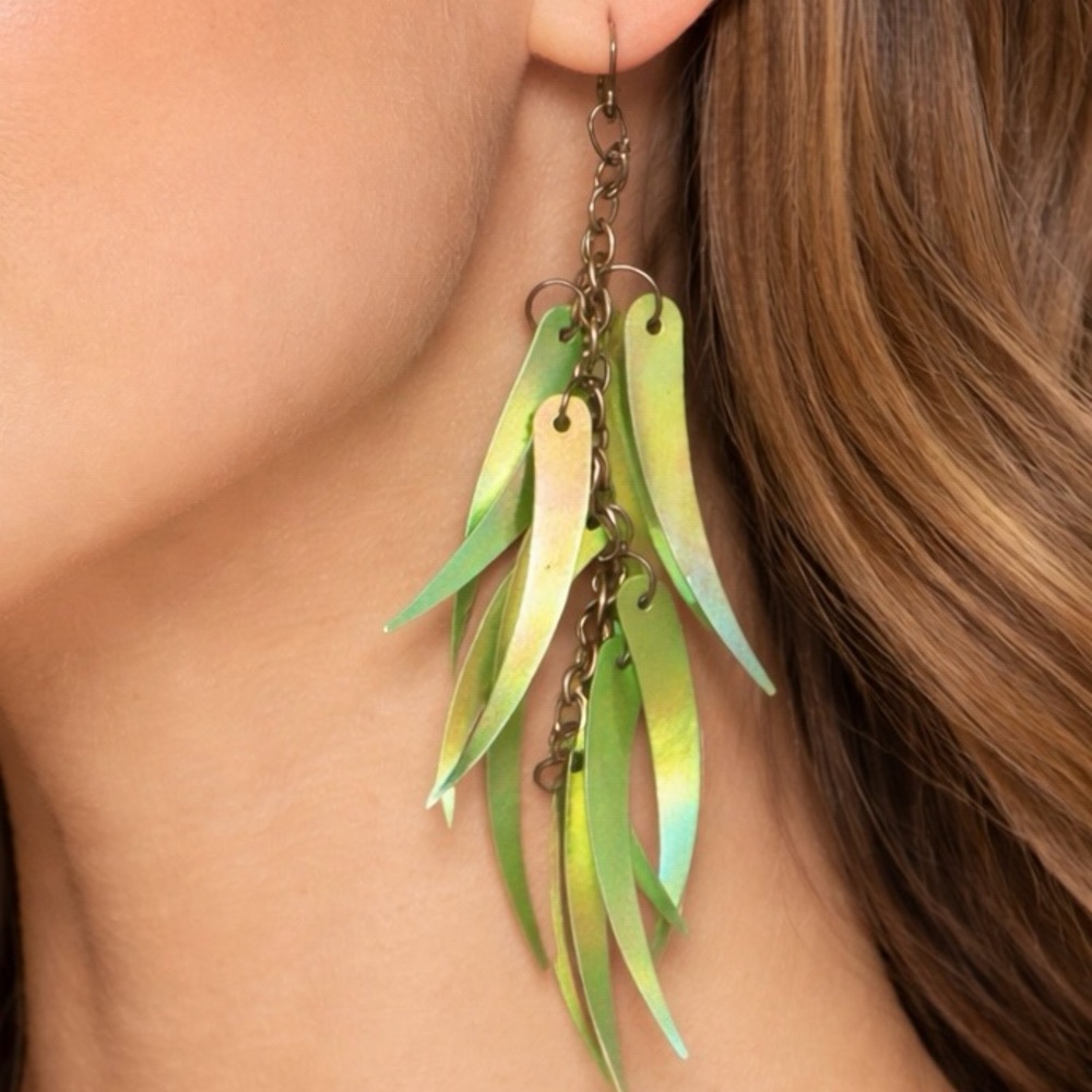 Light Green Dangling Leaf Earrings - Women Jewelry